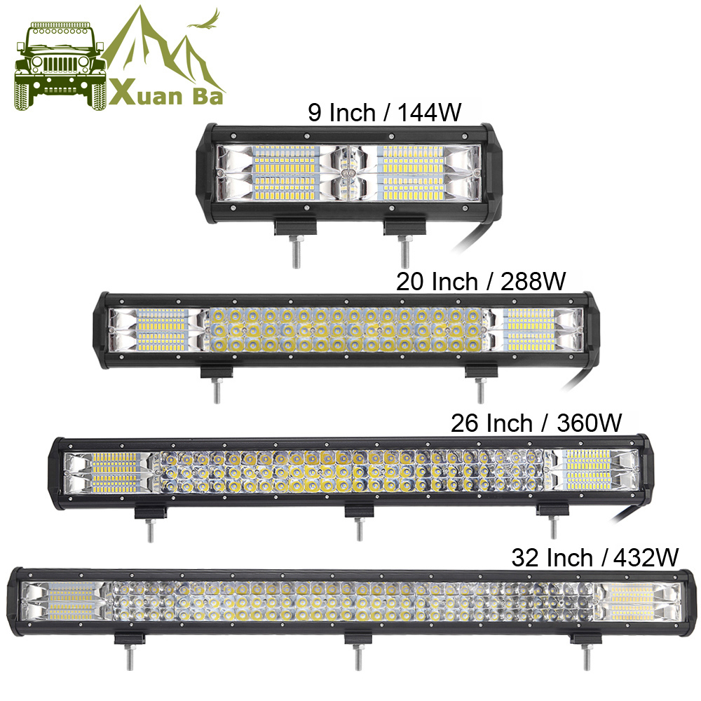 9" 20" 32" Inch 3 Row LED Light Bar For Offroad 4x4 4WD Atv Uaz 4WD Suv Driving Motorcycle Light Truck Led Work Lights Auto Lamp