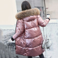 2020 Women's Winter Down Jackets Plus Size Shiny Long Overcoat Female Hooded With Fur Collar Korean Style Thick Coats Ladies