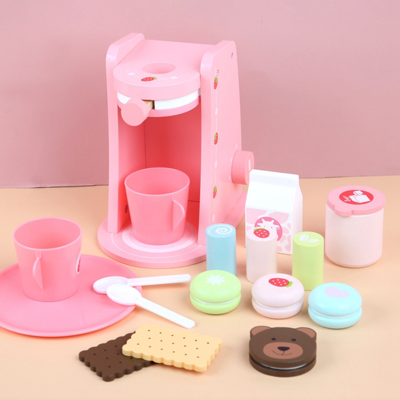 Kids Wooden Pretend Play Sets Pretend Maker Coffee Machine Game Play House Toys Simulation Kitchen Educational Toy