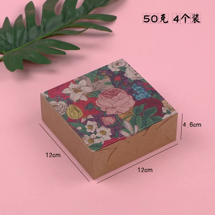 10pcs Kraft Paper Vintage Flowers Design Paper Box 4/6 Cupcakes Cookies Candy Baking DIY Party Favors Gifts Packaging boxes