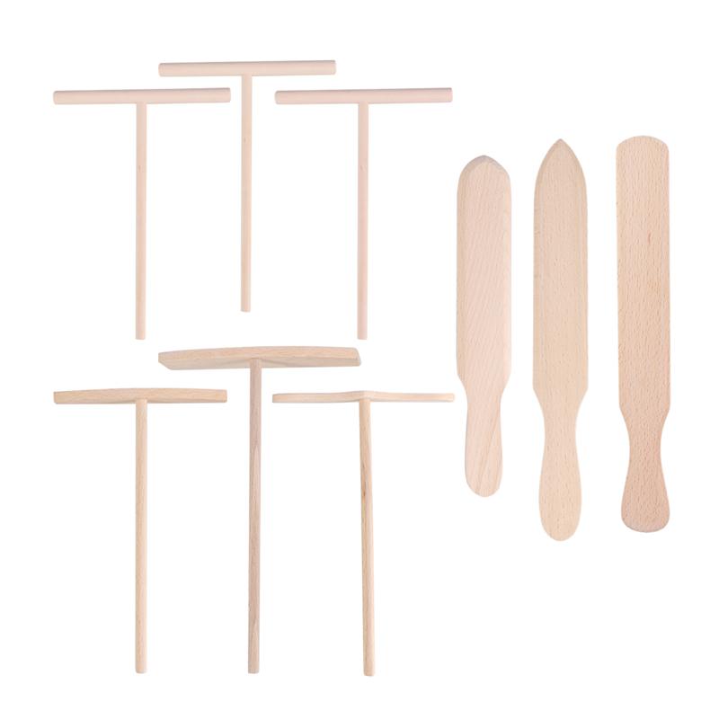 9pcs/Set Pancake Cooking Utensils Wooden Crepe Spreader and Spatula Non-stick Tortilla Rake Batter Spreading Tools