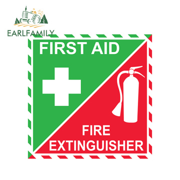 EARLFAMILY 13cm x 13cm First Aid Fire Extinguisher Inside Vinyl Sticker Decal Emergency Safety Kit Sign Graphic Car Stickers