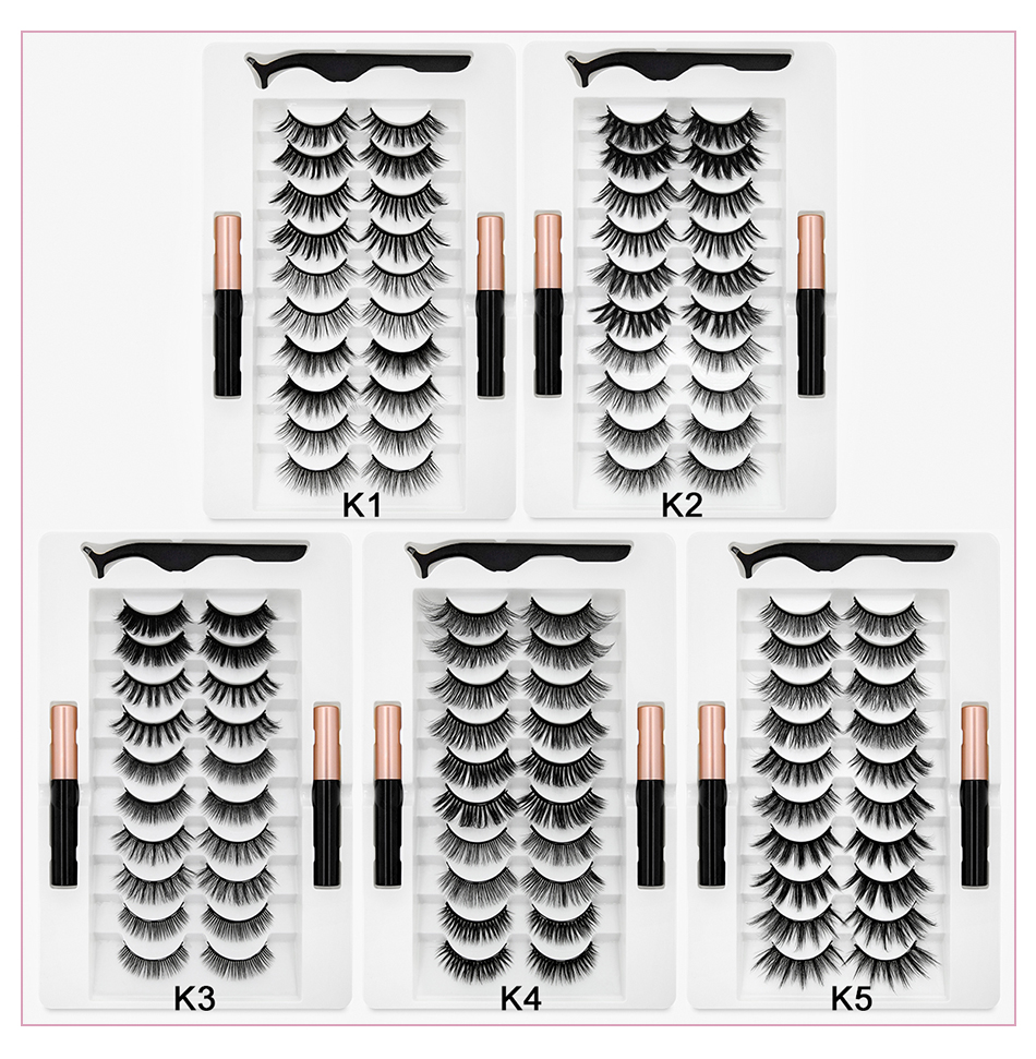 ISEEN10 Pairs Magnetic Eyelashs Set 3D False Eyelashes Extension Natural Lashs Waterproof Magnet Eyeline Liquid Tweezer