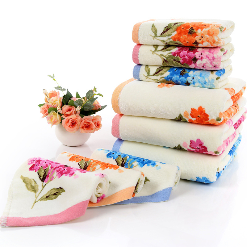 Cotton creative jacquard towel absorbent quick-drying beach towel bath towel big flower figure creative couple wash towel 2 sets