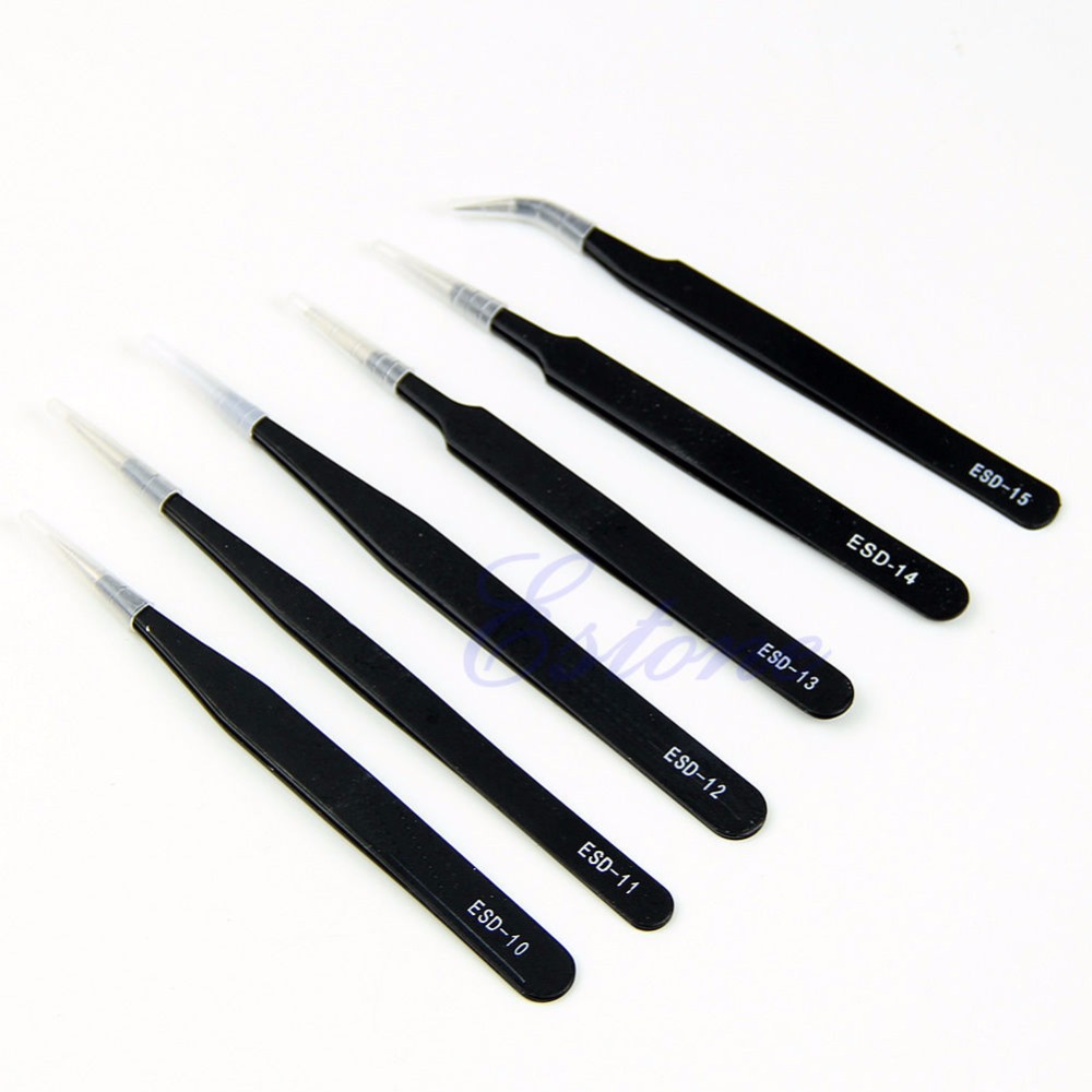 6 Pcs Resists Corrosion Safe Anti-static Tweezers Maintenance Tools ESD10-15 New Dls HOmeful