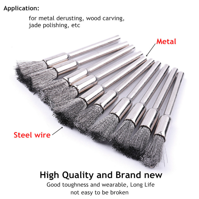 6Pcs 3mm Steel Wire Wheel Brush for Metal Rust Remover Brush Wood Carving Jade Polishing Grinder Dremel Steel Brush Rotary Tool