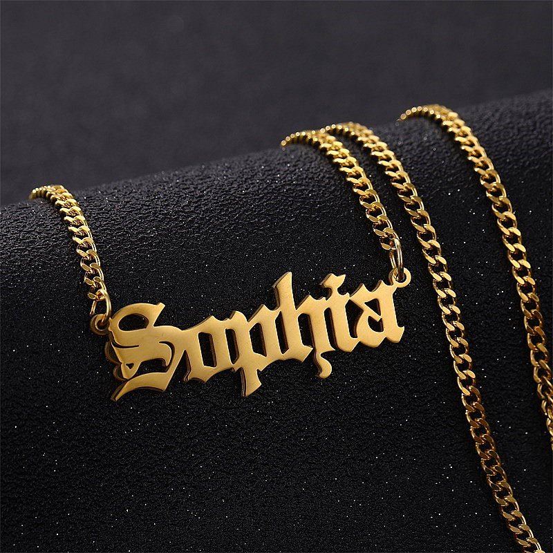 Personalized Custom Gold Color Stainless Steel Name Necklace Pendant Nameplate Necklace With 3mm Cuban Chain