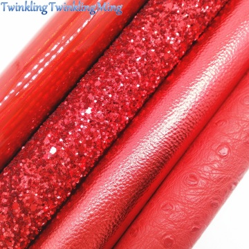 RED Glitter Fabric, Iridescent Faux Leather Fabric, Synthetic Leather Sheet For DIY Bows A4 Size 8