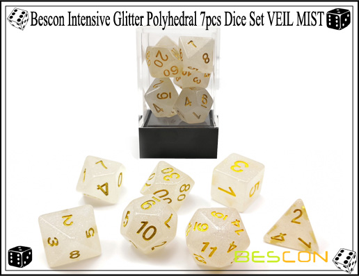 Bescon Intensive Glitter Polyhedral 7pcs Dice Set VEIL MIST-4