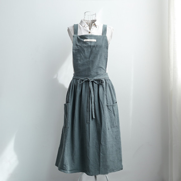 1xCotton Linen Sleeveless Women Bib Apron Pinafore Dress Home Cooking Florist