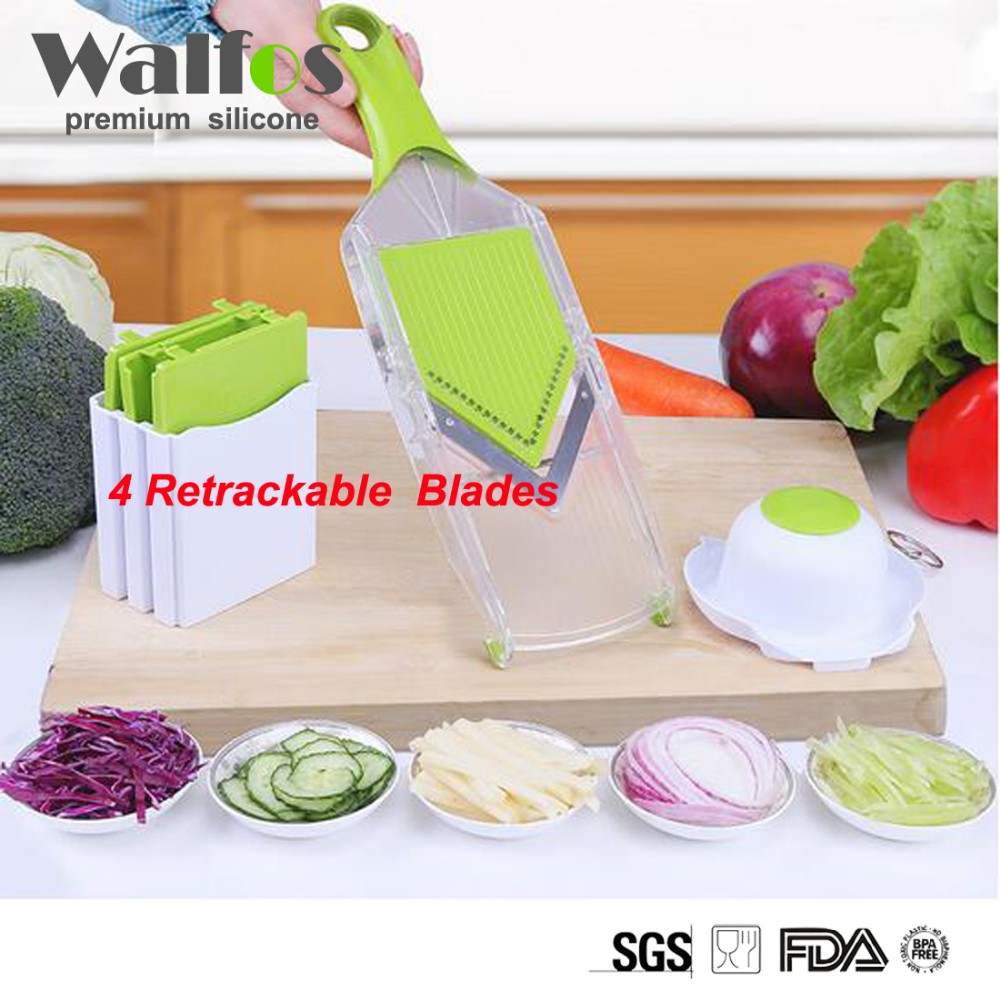 WALFOS Mandoline Slicer Manual Vegetable Cutter with 4 Blade Potato Carrot Grater for Vegetable Onion Slicer Kitchen Accessories
