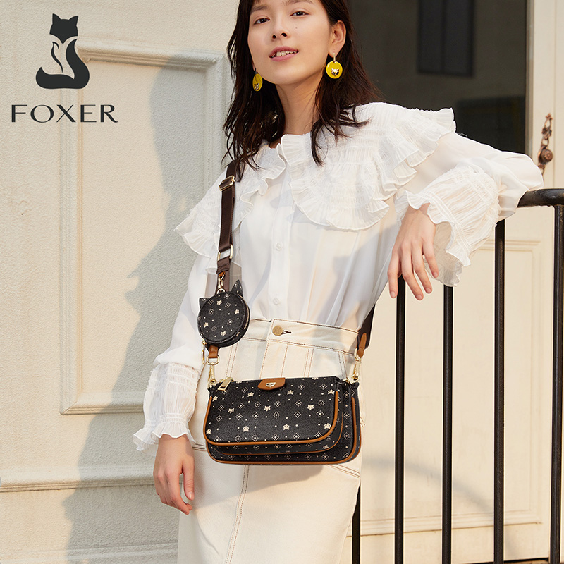 FOXER 2020 New 3 in 1 Crossbody Monogram Bags Signature Women Bag Removable Coin Purse PVC Leather Female Fashion Shoulder Bags