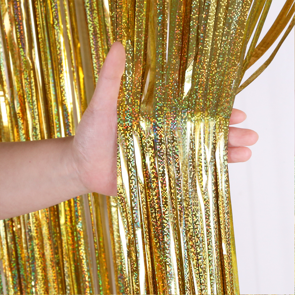 2M 3M 4M Metallic Foil Fringe Shimmer Backdrop Wedding Party Wall Decoration Photo Booth Backdrop Tinsel Glitter Curtain Gold