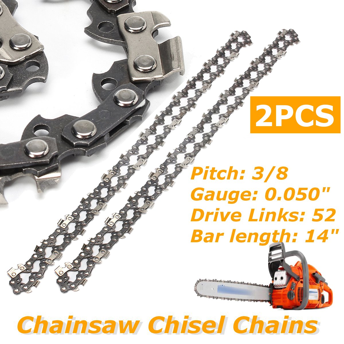 2pcs/set 14 Inch Chainsaw Saw Chain Drive Link Pitch 52 Link 3/8LP 050 Gauge Chainsaw Blade For Husqvarna Garden Tools