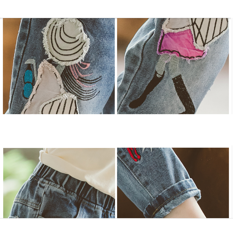 Cartoon Blue Jeans for Kids Girls Toddler Ripped Clothes Cute Princess Denim Trousers Baby Girl Jeans Cotton Teenage Pants 12T