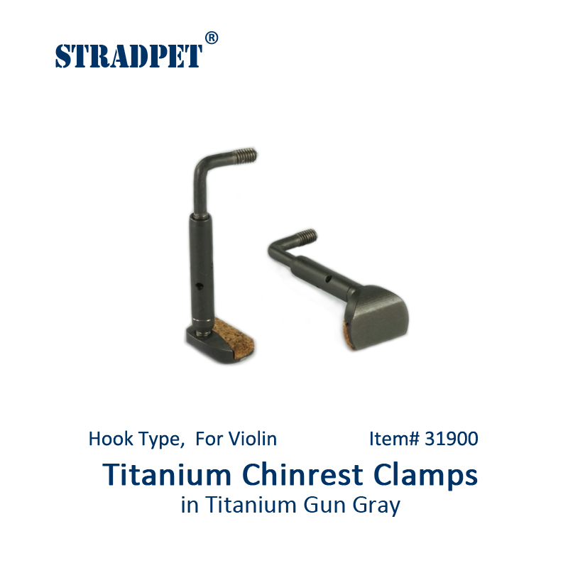 STRADPET Titanium Chinrest Clamps, in Bright and Gun Gray, Hook Type, for Violin