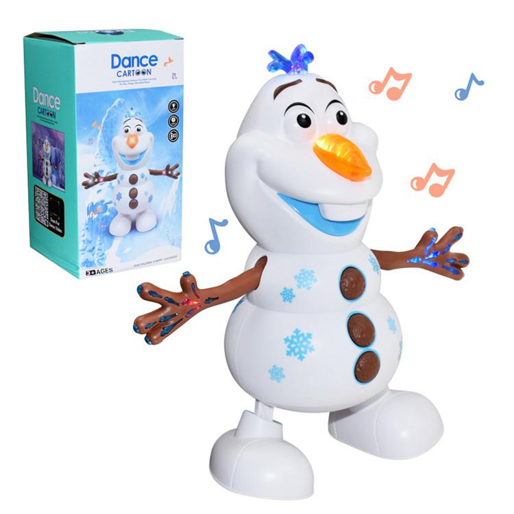 Yiwa 2021 Dancing Snowman Olaf Robot With 5 Music Led Music Flashlight Electric Action Figure Model Kids Toy Christmas Gift