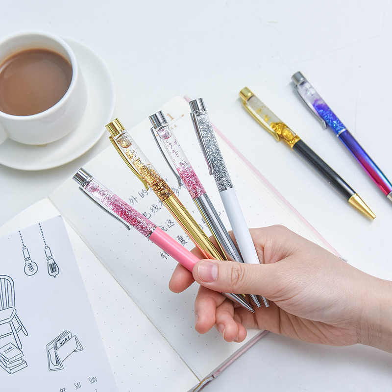 Fashion Creative Design Crystal Gradient Ball Pens Gold Gravel Ballpoint Pens Office Stationery Gifts for Friends Learn Supplies