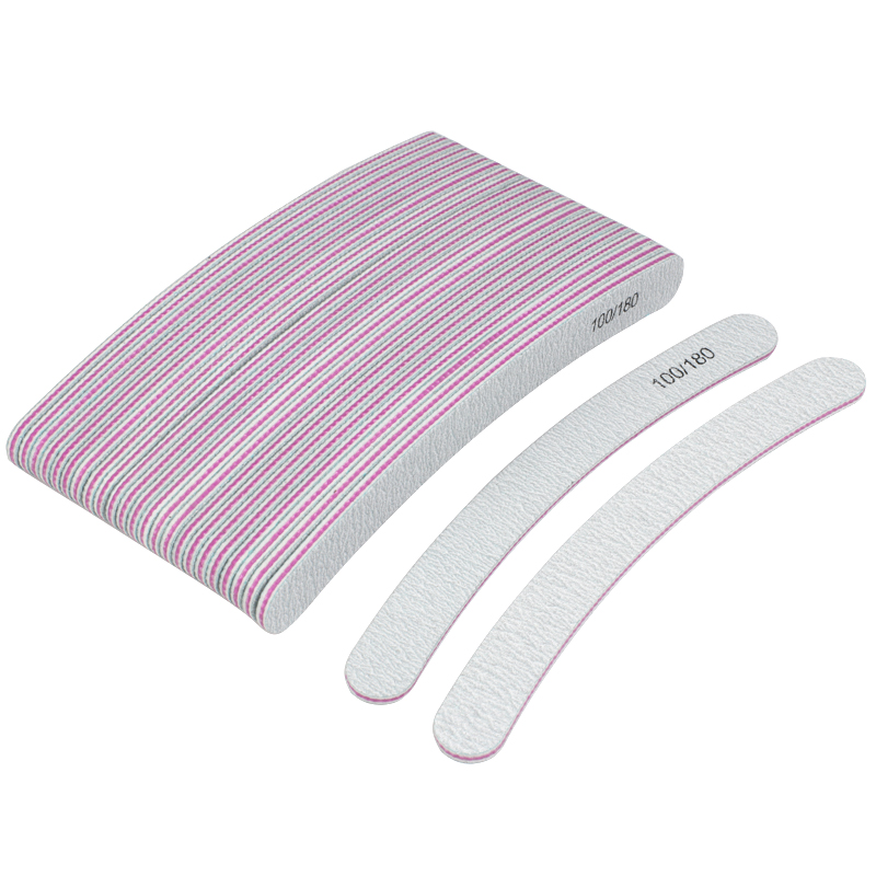 10pcs Curved Nail File For Manicure Grey Sandpaper 100/180 Sanding Polisher buffer Block Washable Nail Care Tool lime a ongle