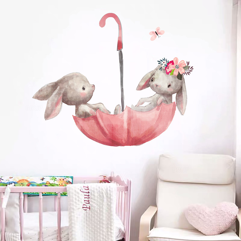 Baby Room Cute Ballet Bunny Wall Stickers for Kids Room Baby Nursery Decoration Cartoon Wall Decals Girl Gift Home Decoration