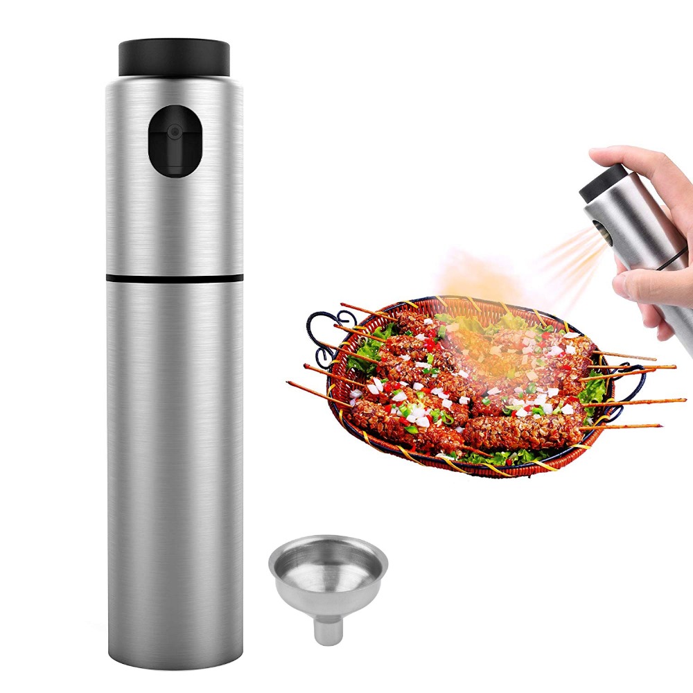 LMETJMA Olive Oil Sprayer 100ML Oil Spray Dispenser Bottle With Funnel Oil Wine Vinegar Sprayer For BBQ Cooking Frying KC0265