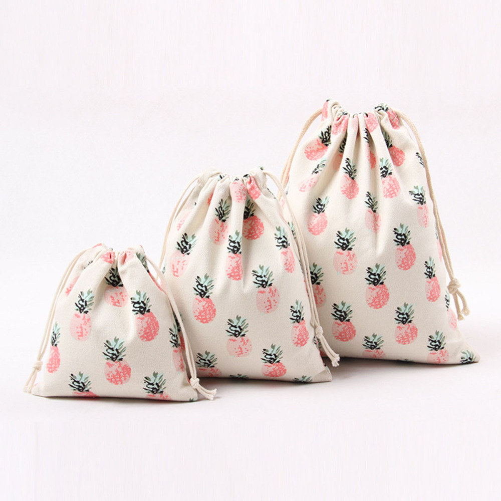 Girls small fresh cotton canvas bag custom bag pocket drawstring bag tea gift bag pineapple printing