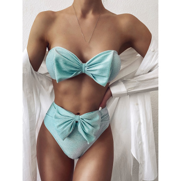 Sexy New Bikini 2020 Prink High Waist Swimsuit Female Bandeau Biquini Swimwear Women Summer Solid Bathing Suit Two Piece Set