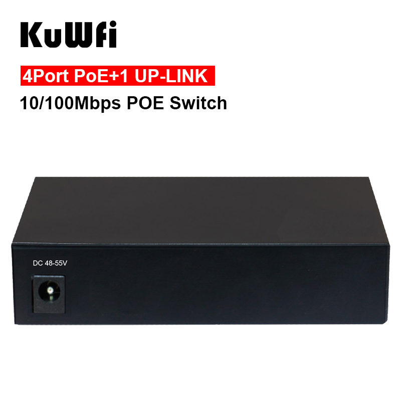 KuWFi 10/100Mbps Mini 4 POE Port+1 Uplink POE Switch Fast Ethernet Network Switch Full/Half duplex exchange AC Power Adapter