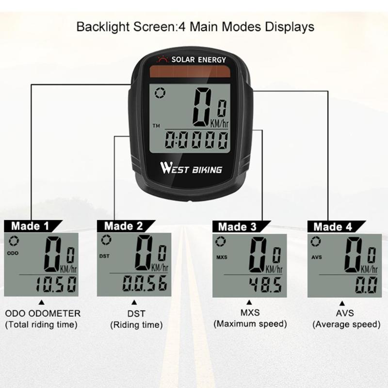 Durable Solar Energy Bicycle Computer Multi-Function Solar Energy MTB Bike Computer Bicycle Wireless Backlight Odometer