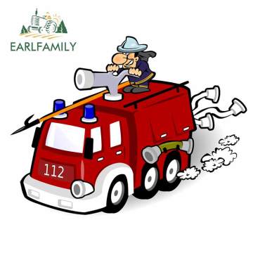 EARLFAMILY 13cm x 9.8cm For Cartoon Fire Truck Vinyl Material Car Stickers Funny Decal Waterproof Occlusion Scratch Decor