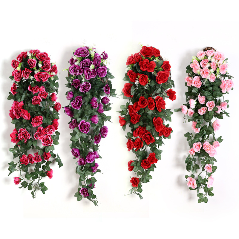 Artificial Flower Rattan Fake Flower Vine Decoration Wall Hanging Roses home decor accessories Wedding Decorative Flowers Wreath