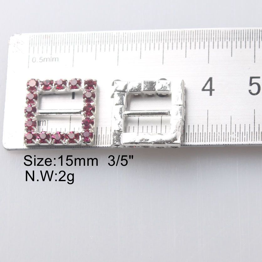 Nidalee 15mm Rectangle Shape Ribboon Slider Buckles Eco-friendly Crystal Rhinestone Buckles For Wedding Invitations Chair Sash