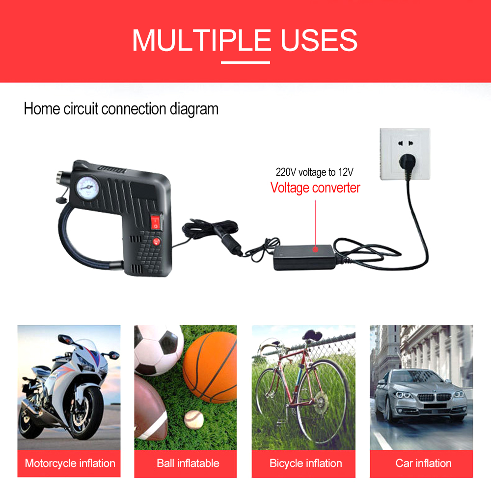Hand Carrying Multi-Function Electric 12V Portable Car Air Pump Emergency Tool Inflator