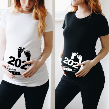 Baby Loading 2021 Women Printed Pregnant T Shirt Girl Maternity Short Sleeve Pregnancy Announcement Shirt New Mom Clothes