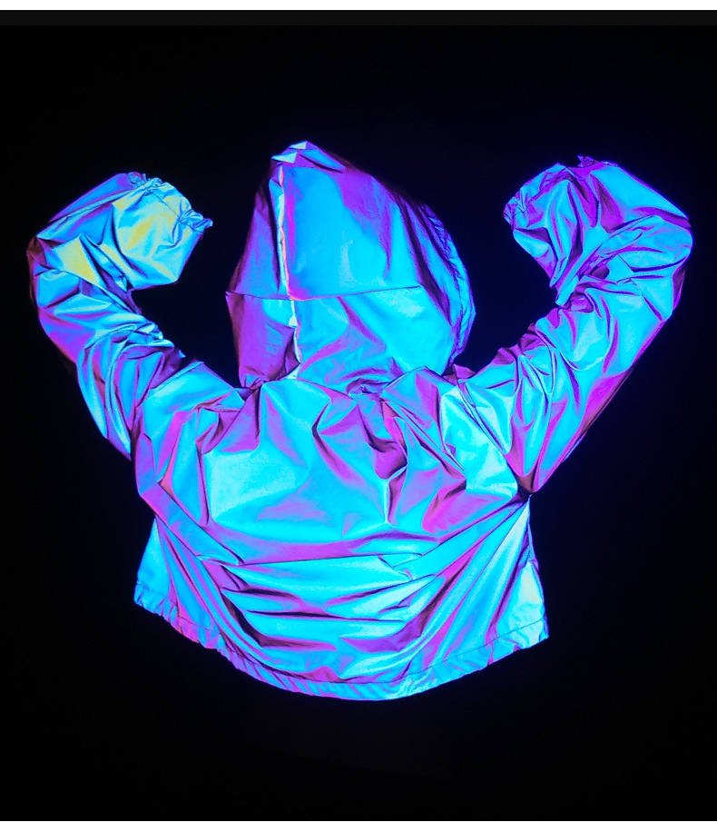 Crop Rainbow Reflective Windbreaker Jacket