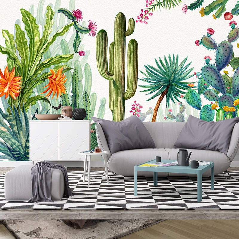 Custom 3D Photo Wallpaper Hand Painted Banana Leaf Cactus Self-adhesive Sticker Mural Living Room Sofa Background Wall Painting