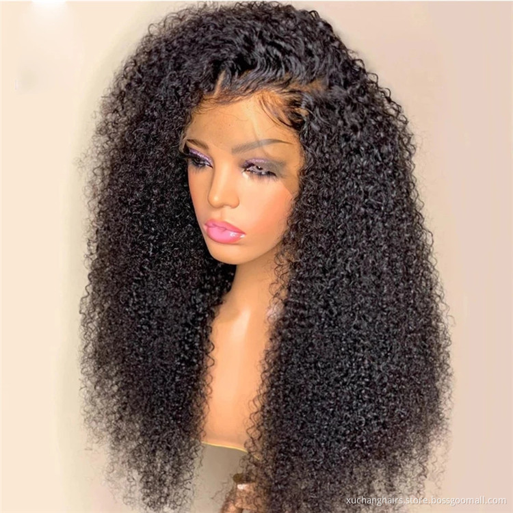 Women semi human wigs virgin hair 8-30 inch mongolian kinky curly virgin hair transparent full lace wig with baby hair for braid