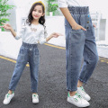 3-14 Y Girls Jeans Toddler Baby Casual Button Jeans Girls Fashion Elasticated Waist Jeans Teens Elastic Force Boutique Trousers