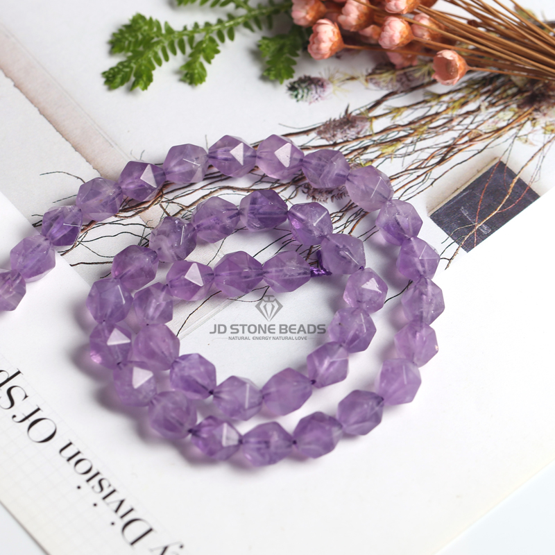 Natural Gemstone Amethyst 6mm~12mm Pick size Mixed Quartz Diamond Cutting Faceted Stone Round Loose Beads bracelet can DIY