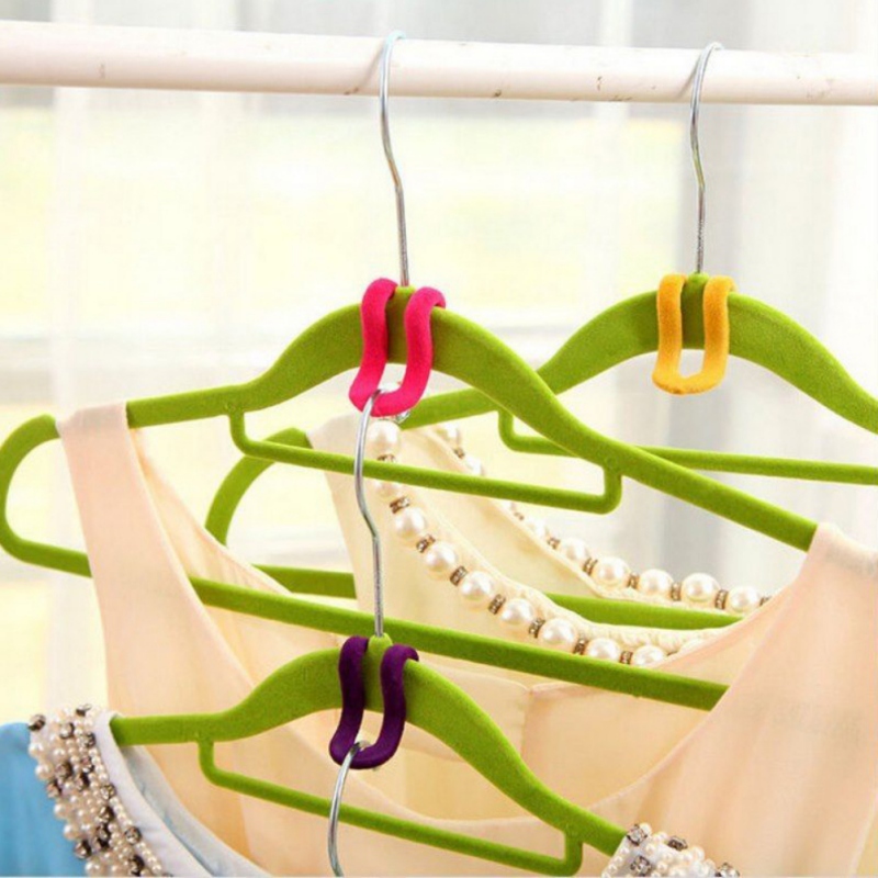 10PCS/Lot Cloth Hanger Hook Mini Flocking Clothes Hanger Easy Hook Closet Organizer Holder Random Color