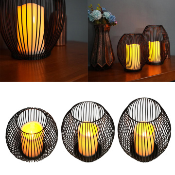 Nordic Style Iron Black Wire Candle Holder with LED Candle Cafe Bar Decor