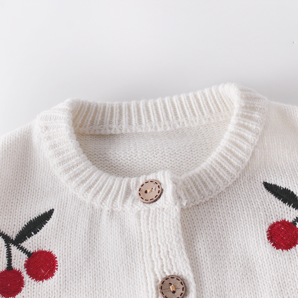 Cherry Embroidered Baby Cardigan Sweater Toddler Coat Baby Girl Jacket 3 6 9 12 18 24 Month Infant Clothes OBS204033