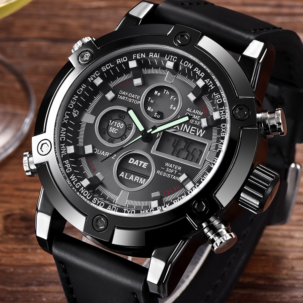 Luxury Mens Digital LED Quarz Watch Dual Movt Sport Men Outdoor Electronic Watches Analog Digital Wrist Watch Clock Male Relogio