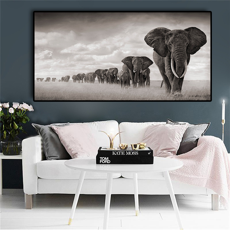Nature Wild Africa Elephant Animal Oil Painting on Canvas Posters Prints Nordic Cuadros Wall Art Pictures For Living Room