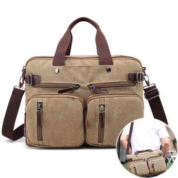 Men Canvas Bag Leather Briefcase Travel Suitcase Messenger Shoulder Tote Back Handbag Large Casual Business Laptop Pocket
