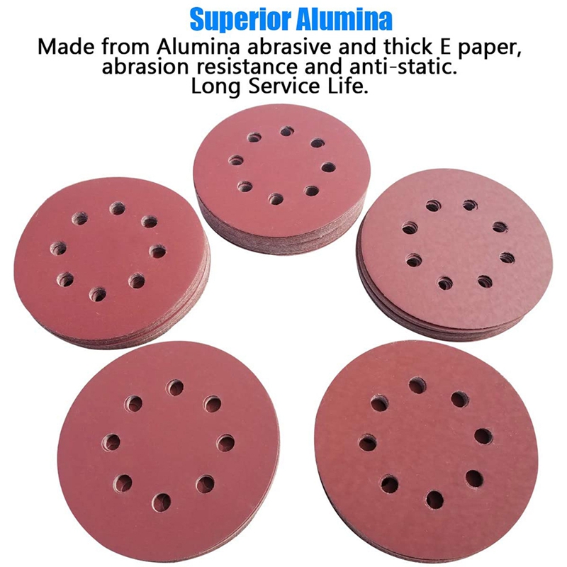 100 PCS 5 Inch 8 Holes Hook and Loop Sanding Disc Sandpaper, 20 Pcs Each of 600 800 1000 1500 2000 Grits Sand Paper for Random T