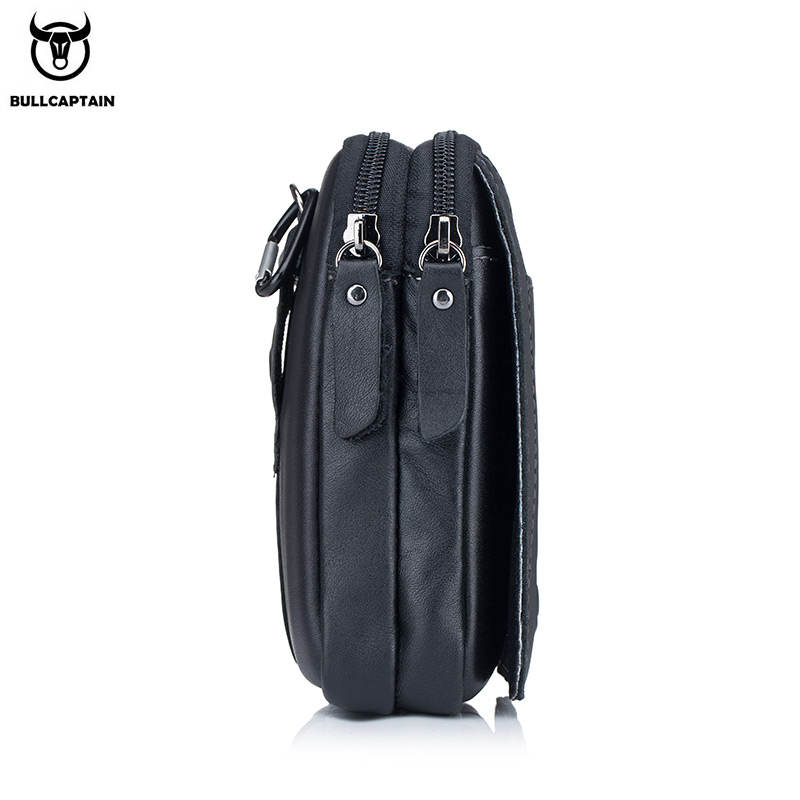 BULLCAPTAIN leather men's casual waist bag cowhide fashion hook waist bag suitable for cigarette case 5.5 inch mobile phone bag
