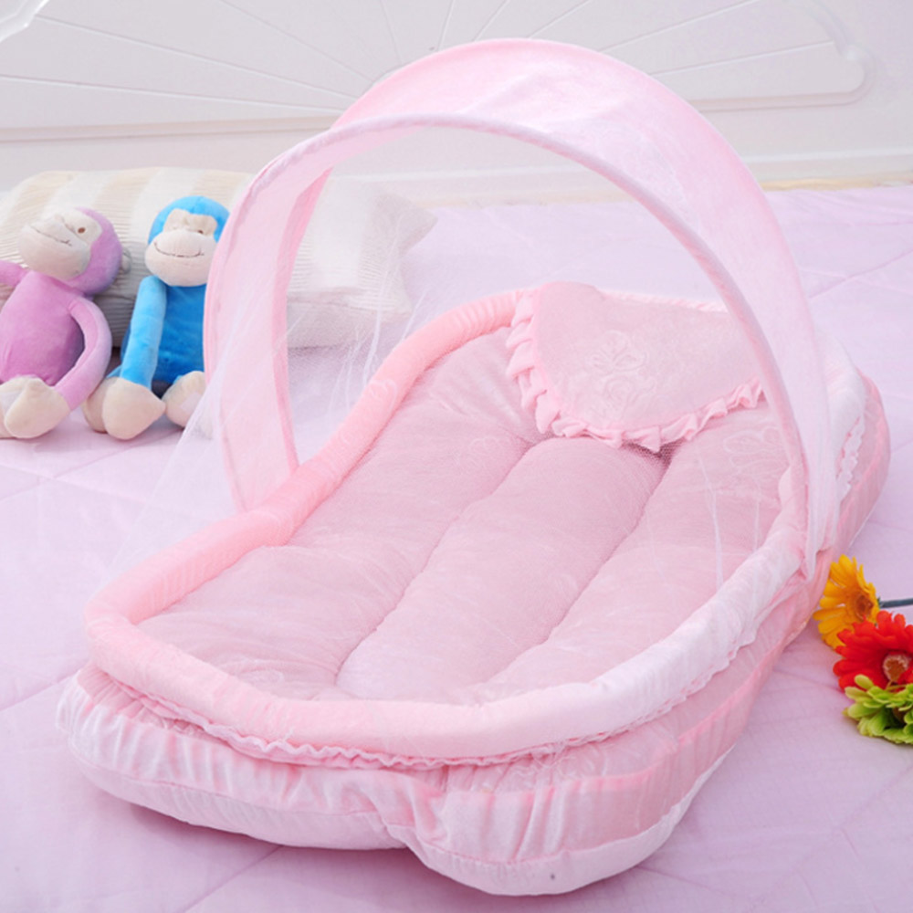 Newborn Sleep Travel Bed Newest Foldable New Baby Crib 0-3 Years Baby Bed with Pillow Mat Set Portable Folding Crib with Netting