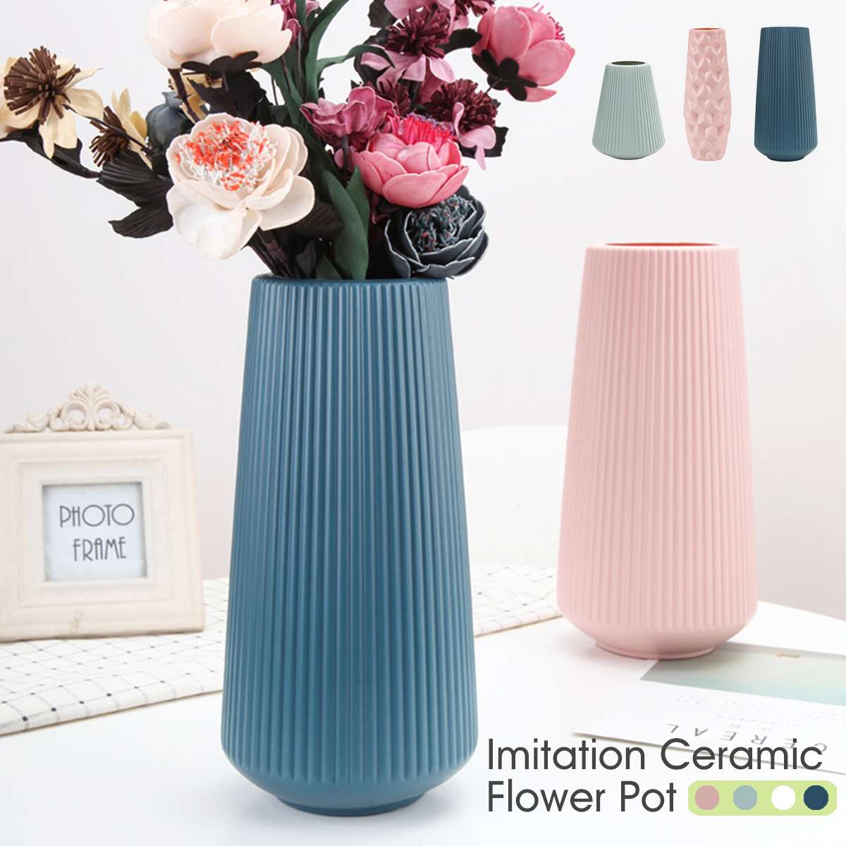 Geometric Origami Plastic Vase White Imitation Ceramic Flower Pot Flower Basket Flower Vase Decoration Home Nordic Decoration