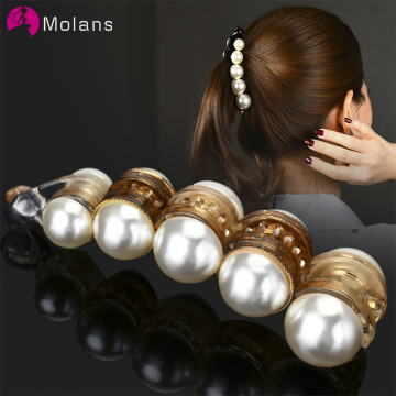 Molans Pearls Solid Banana Hair Clips In Women's Hair Accessories Ponytail Barrettes Elegant Hair Claws Hairpins